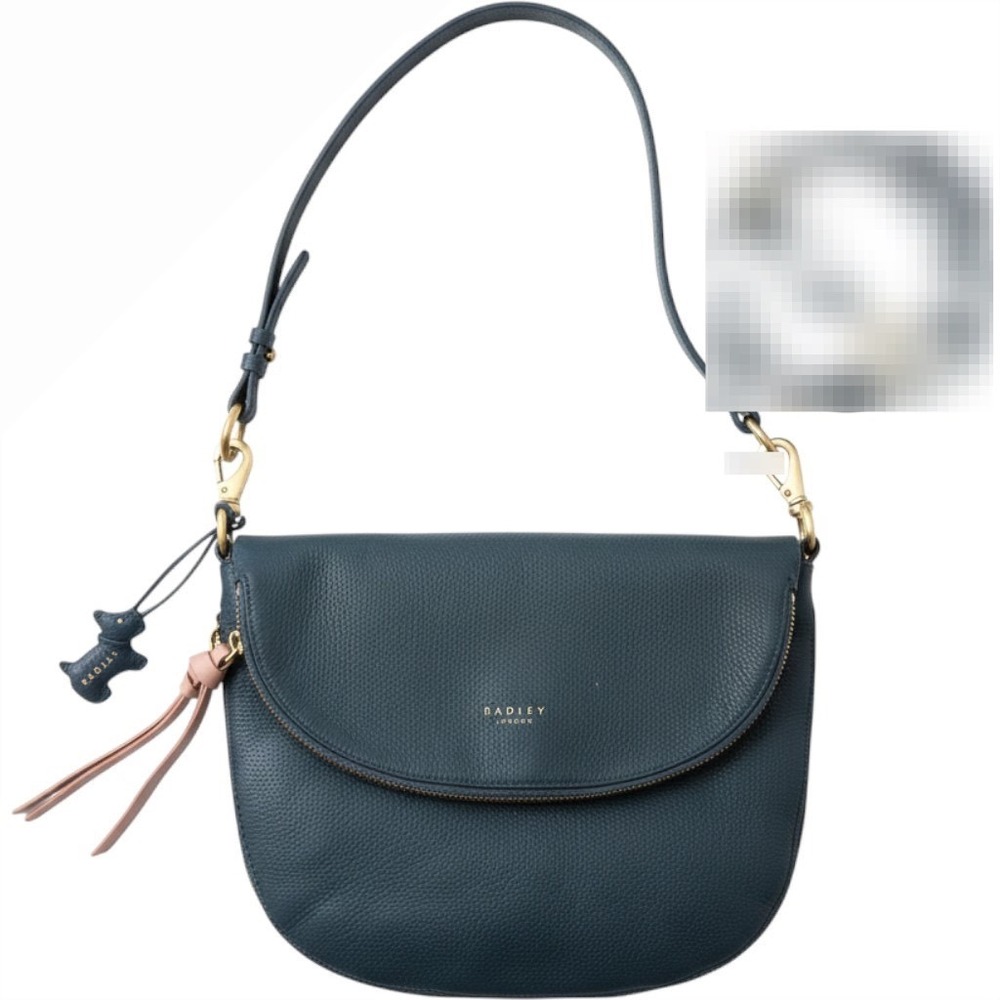 Radley London Crossbody Bag Women Medium Blue Pebbled Leather Tassel Flap 11545
